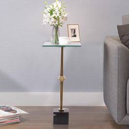 Ihomeadore - Modern 22"H Clear Glass Top End Table - Brass