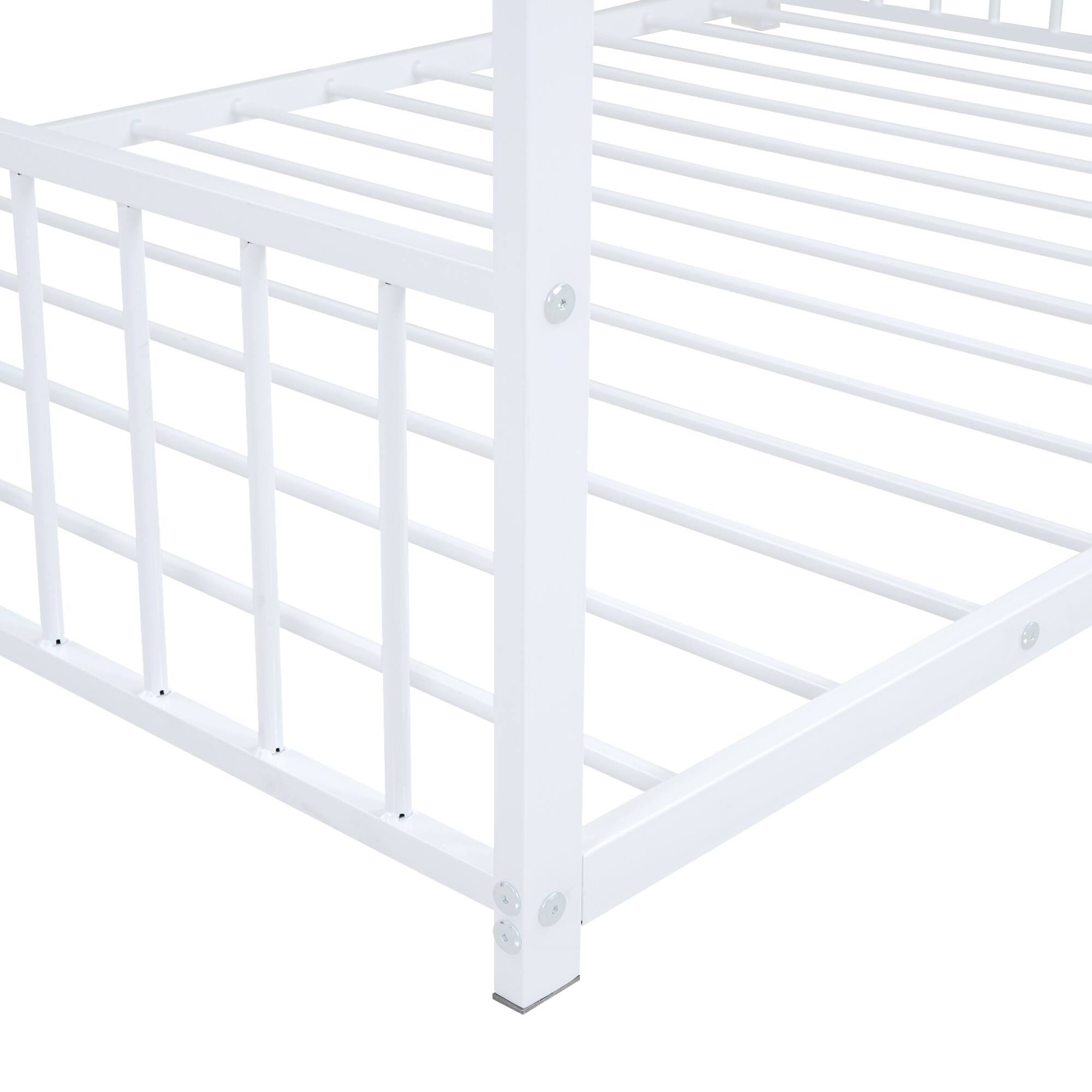 Alt View 6. GOODSILO - Full Size Metal House Bed with Playhouse Roof Design for Kids Room Furniture and Sleep Space - White.