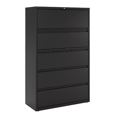 Front. Staples - HL8000 Commercial 5 File Drawers Lateral File Cabinet, Locking, Black, Letter/Legal, 42"W (21748D) - Black.