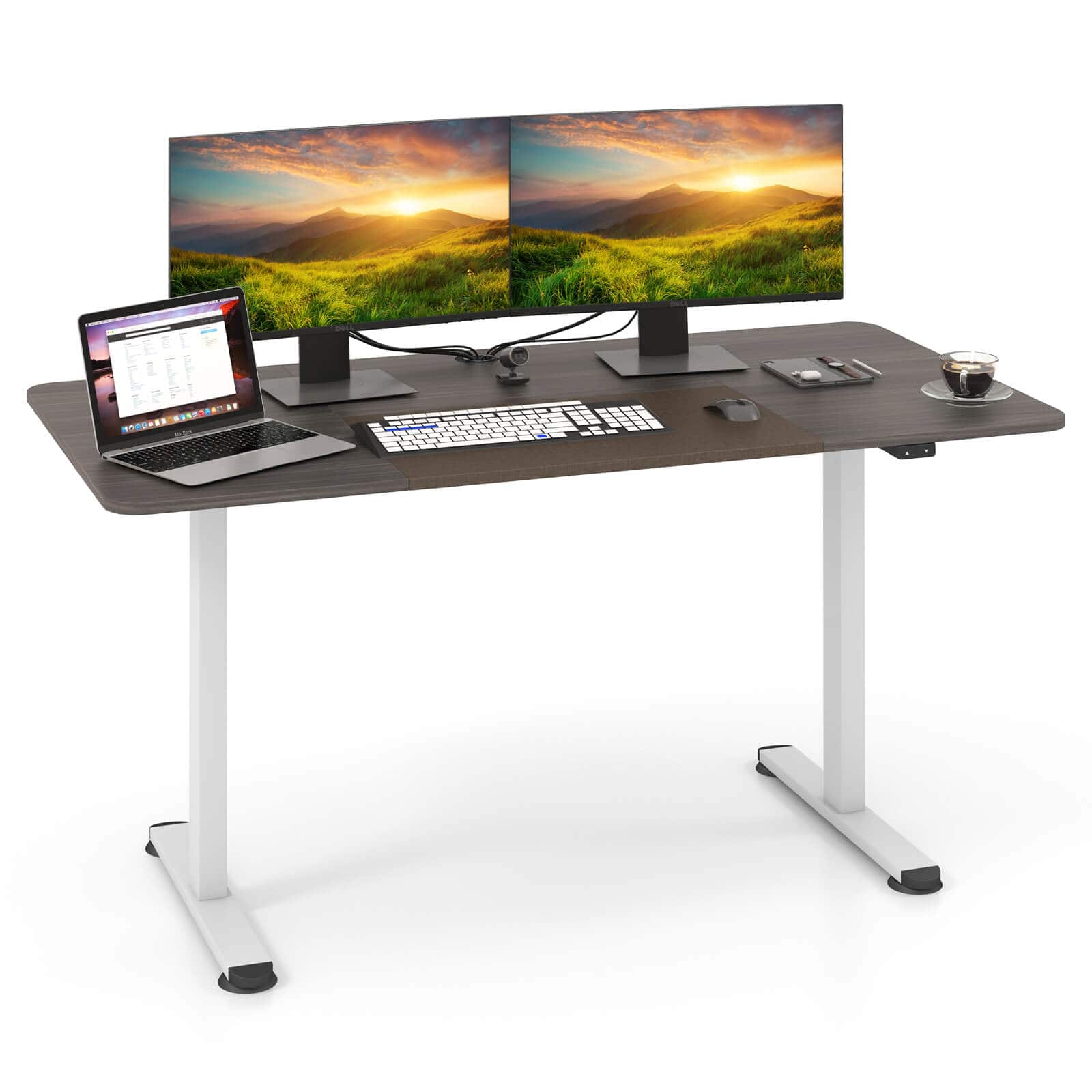 Front. Costway - Adjustable Standing Desk with Electronic Controls - 55" Wide - Gray and White.