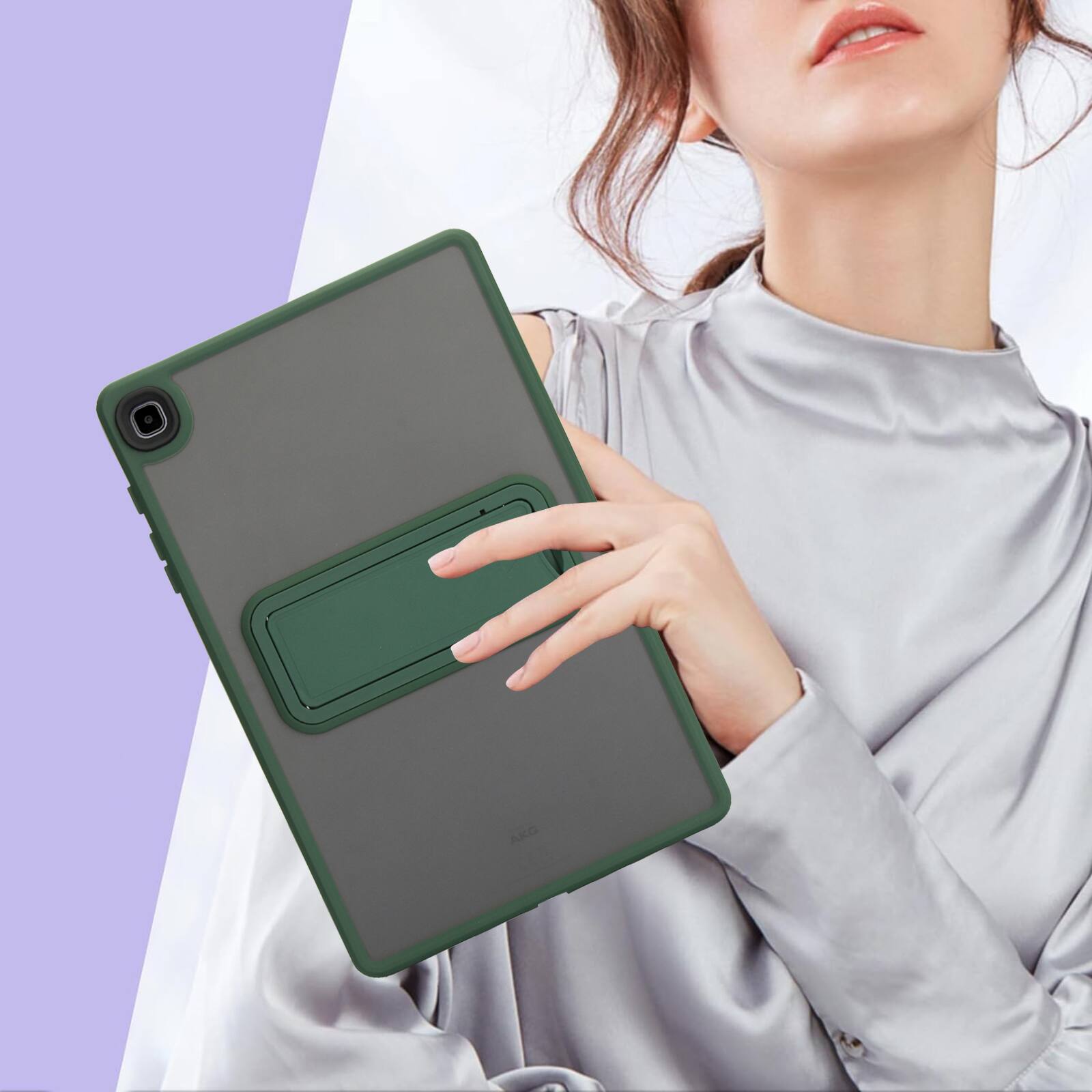 Alt View 3. Dteck - Matte Case for Samsung Galaxy Tab S6 Lite 10.4" (2020) with Foldable Kickstand,Slim Shockproof Transparent Back Cover - Green.
