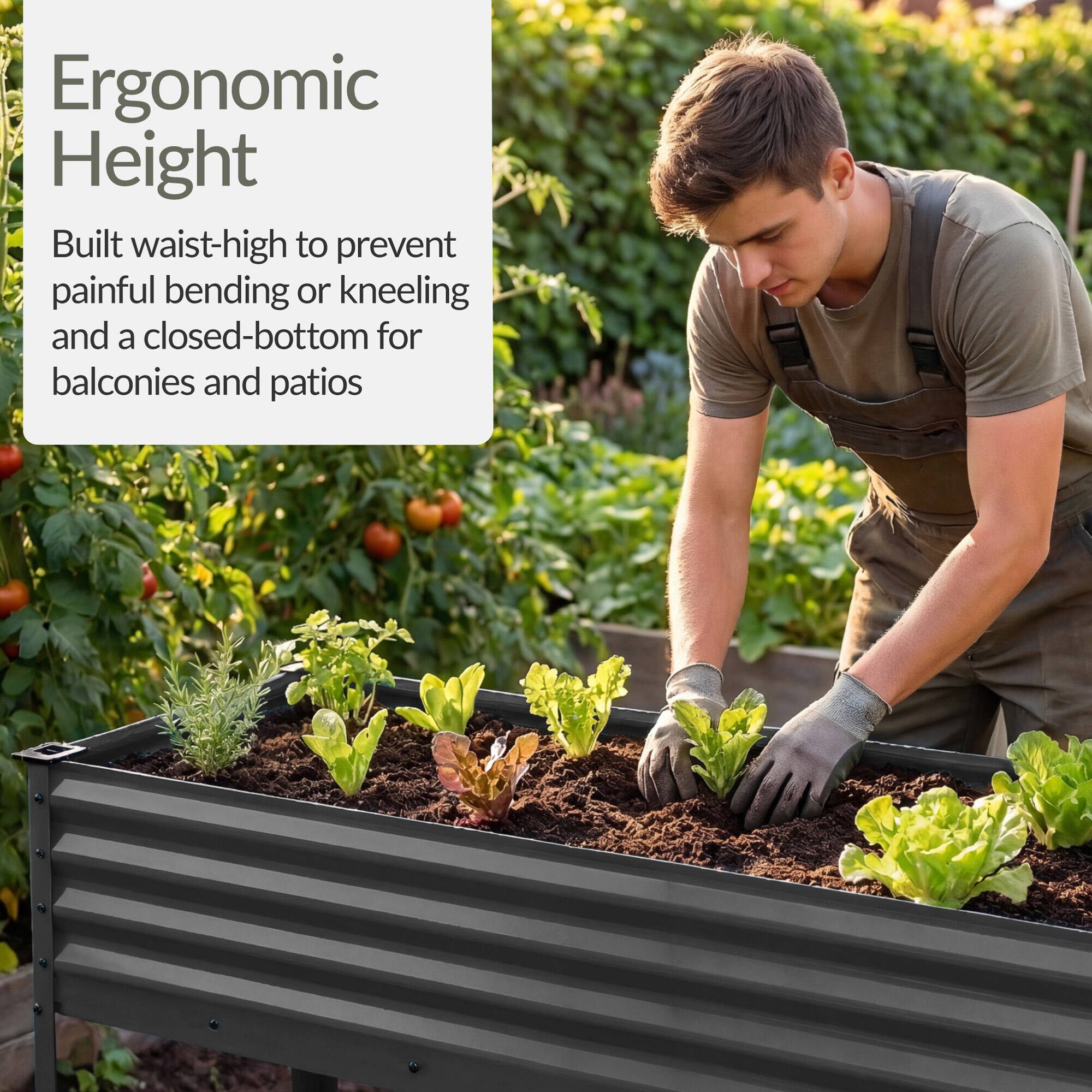 Ergonomic Height  
Built waist-high to prevent painful bending or kneeling and a closed-bottom for balconies and patios