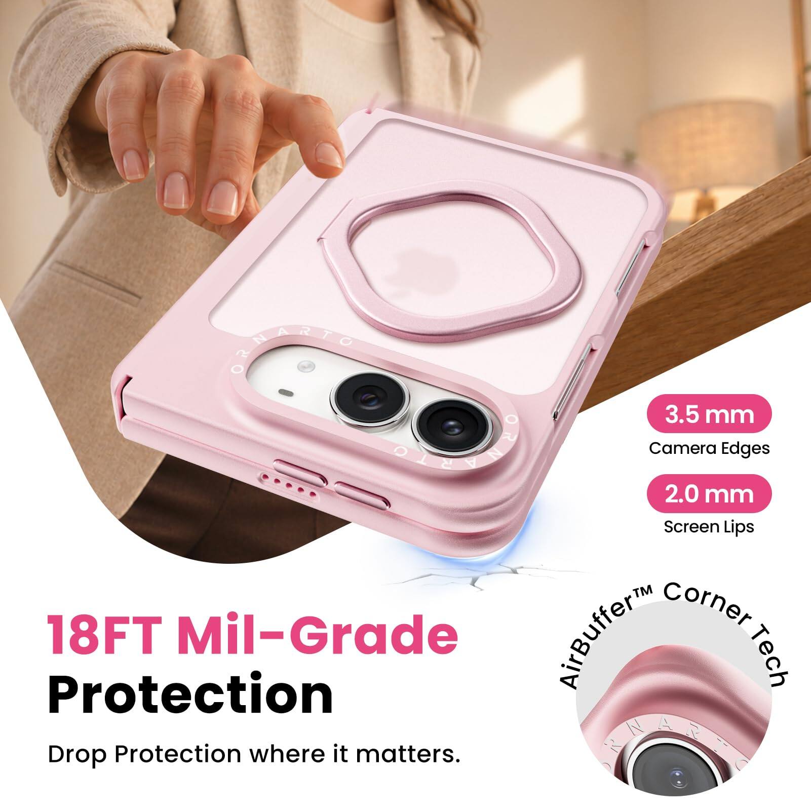 DEMARTE 3.5 mm CHANGERS Camera 2.0 mm Edges Screen Lips TM 18FT Mil-Grade AirBuffer Corner Protection Tech Drop Protection where it matters.