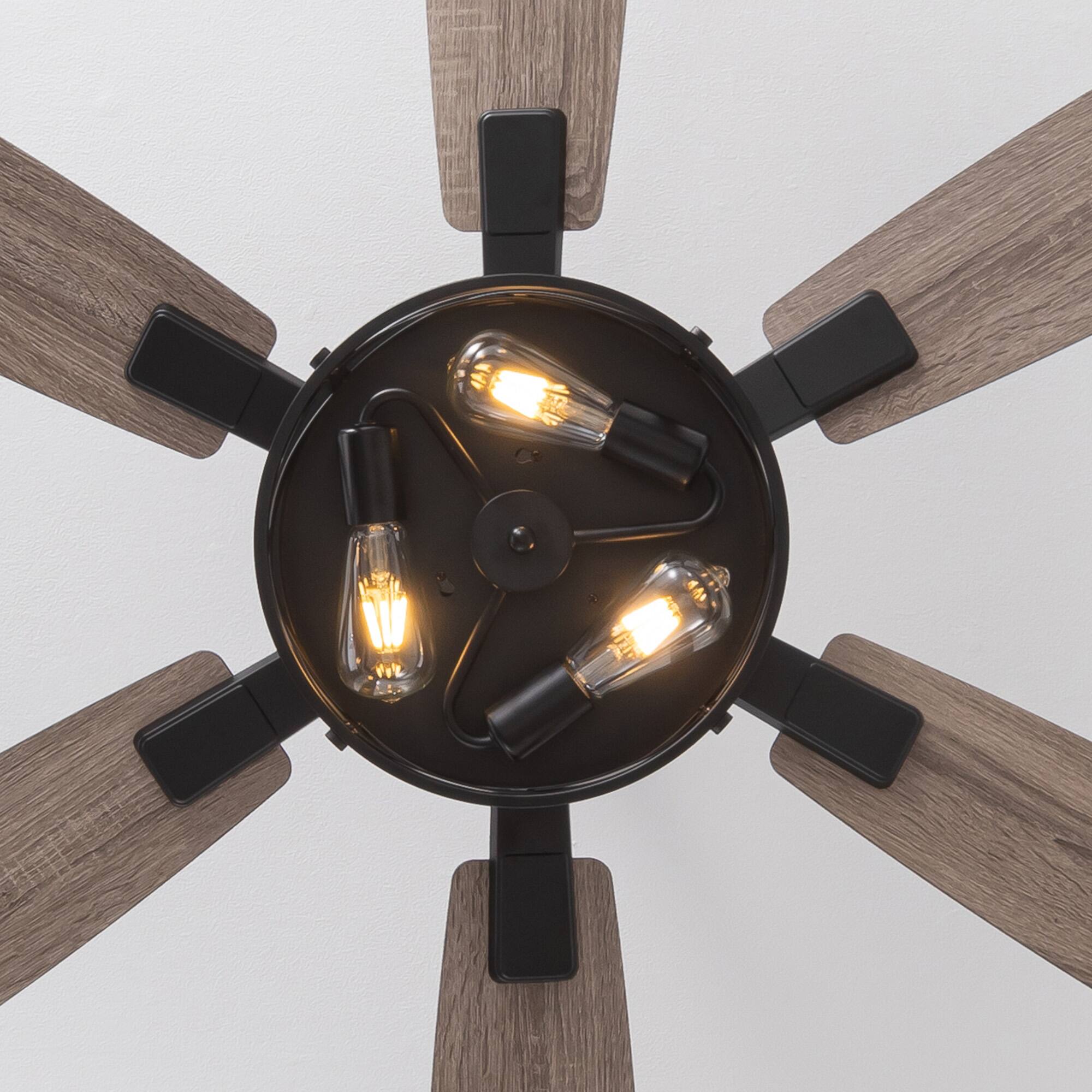 Alt View 4. Siljoy - 6-Blade Industrial Caged Ceiling Fan with Light - Multi-Speed, Reversible, Adjustable Downrod.