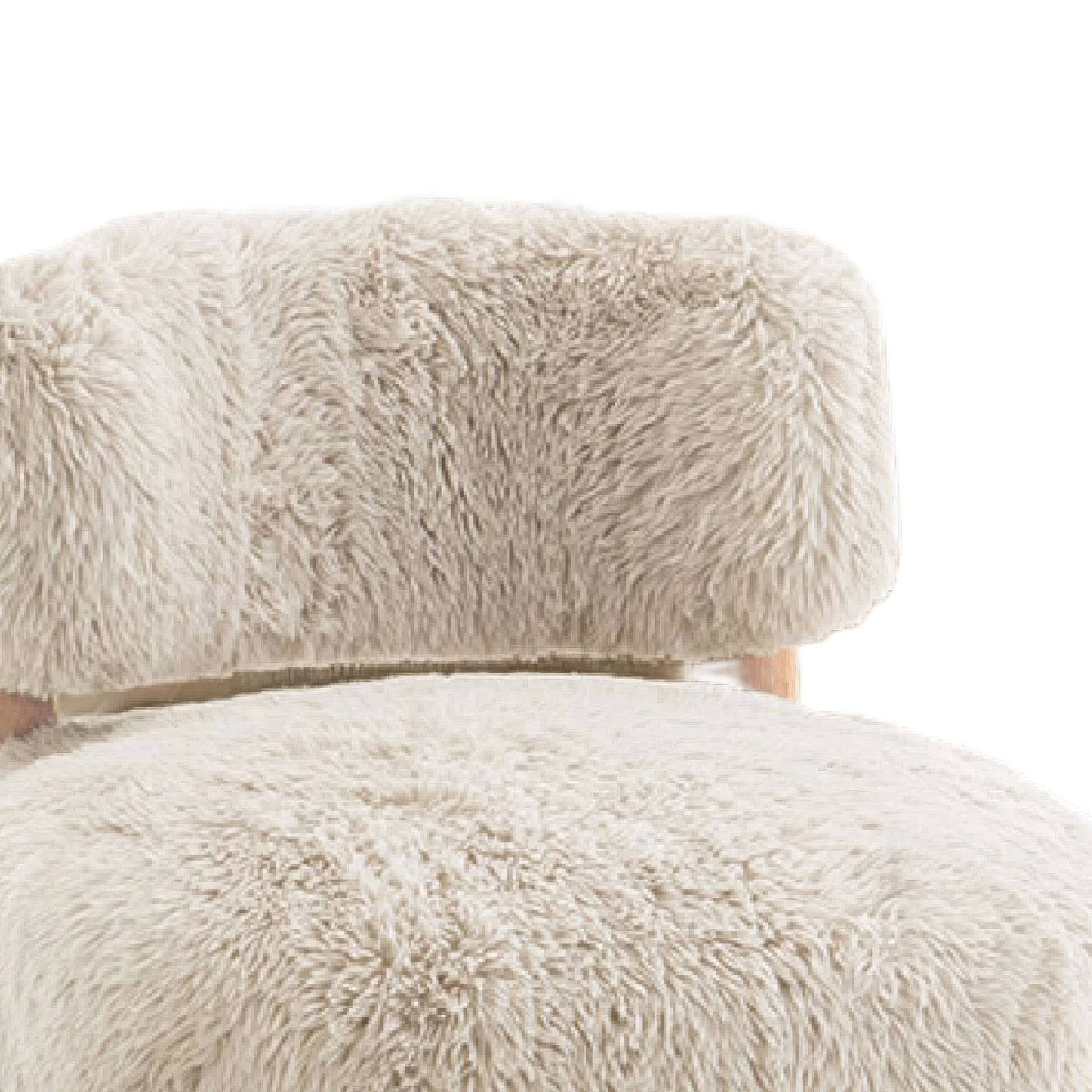 Alt View 1. Manhattan Lane - Alco Contou Accent Chair with Natural Wood Legs, Taupe  Faux Fur - Taupe Brown, Natural Brown.