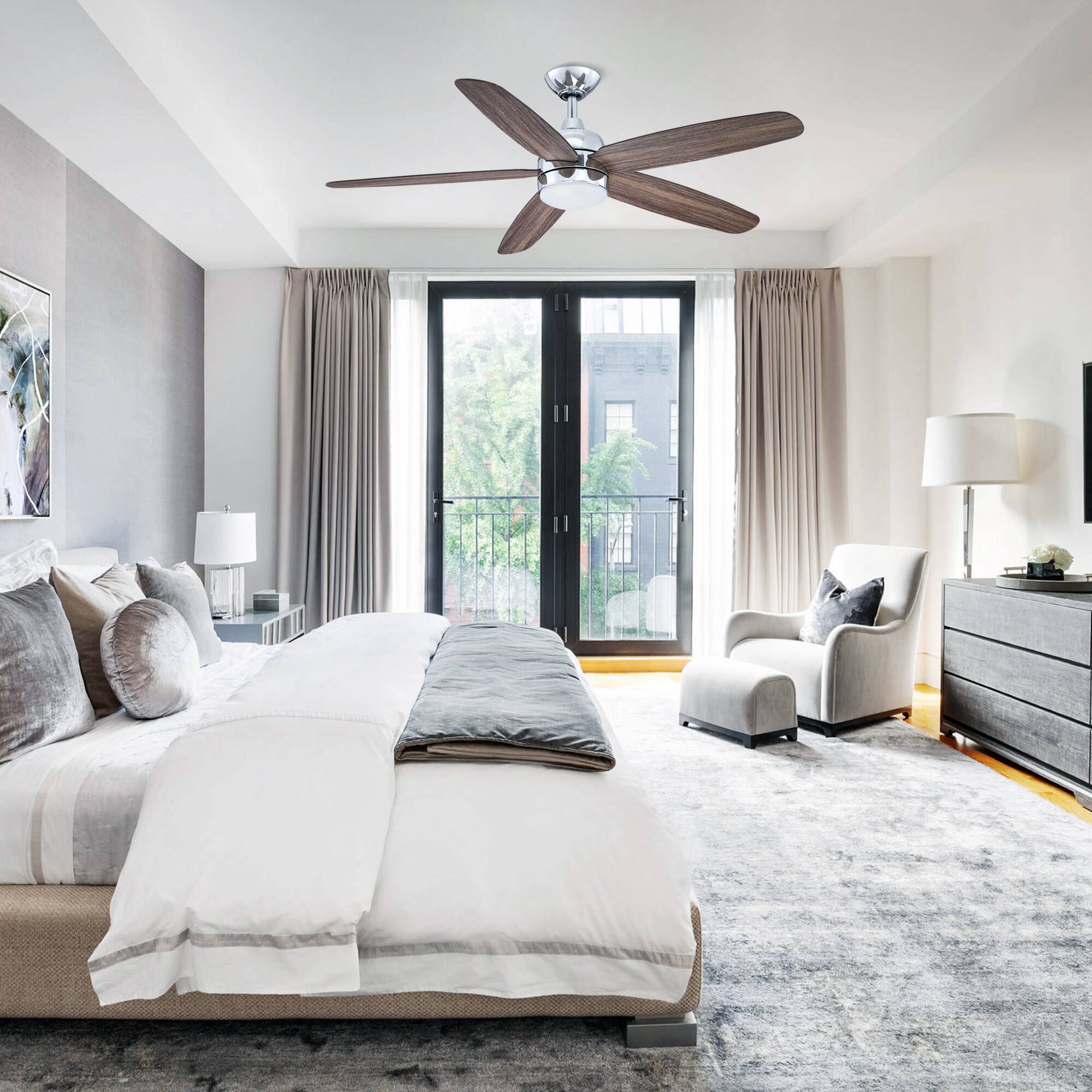 Left. Parrot Uncle - Modern 52" Chrome Reversible Blades Ceiling Fan with Light and Remote - Chrome.