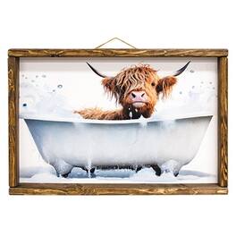 BreeBe - Highland Cow in Tub Framed Print 12x18 - Brown, White