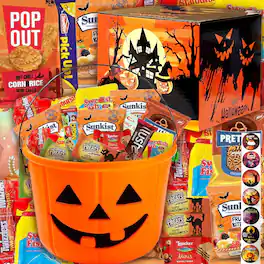 Paradigms Interiors - Assorted Filled With Candies Snacks Cookies And More For Family Friends - Pumpkin Bucket