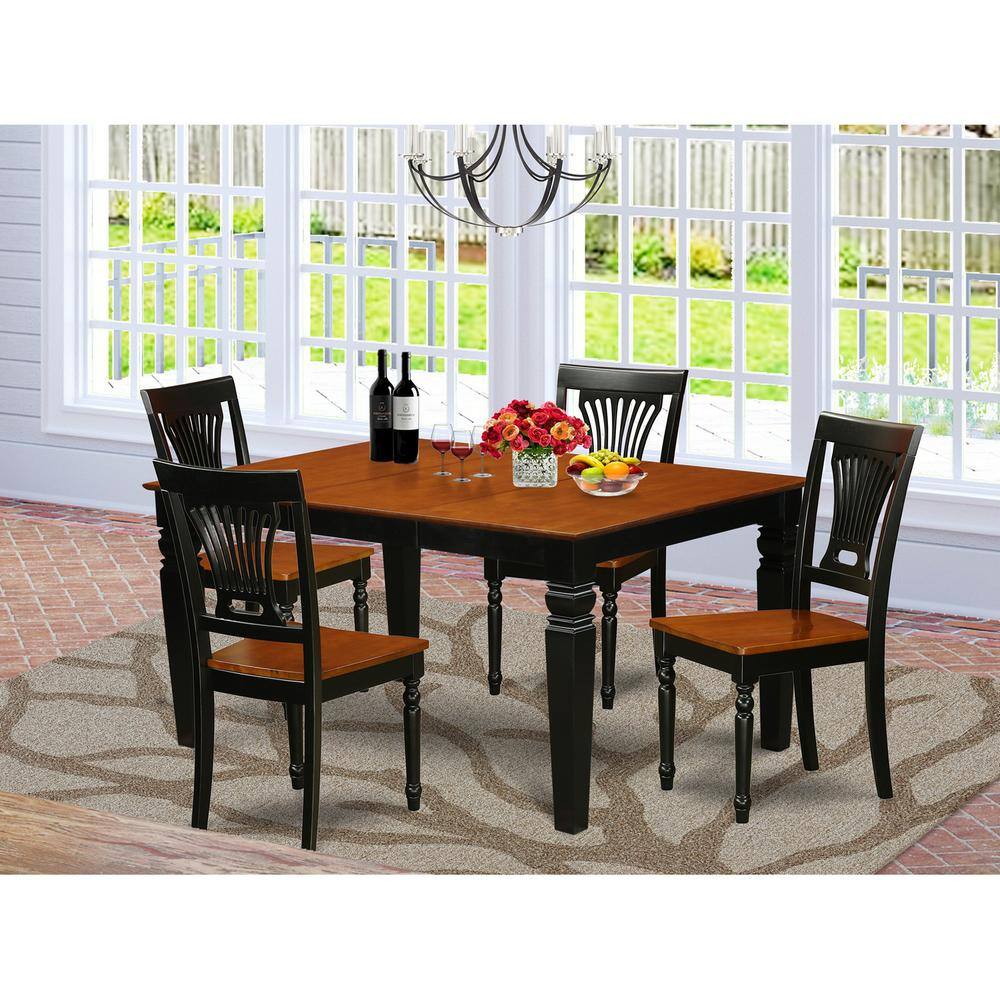Back. East West Furniture - 5 Pc Dinette set with a Dining Table and 4 Wood Dining Chairs in Black - Black & Cherry.