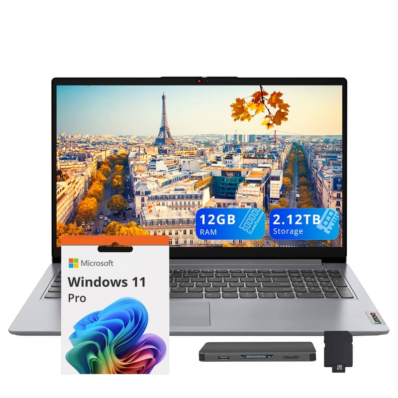 Lenovo - IdeaPad 1 15.6" HD Laptop,Intel N4500,12GB RAM,1TB SSD+128GB eMMC+1TB Dock Set,Num Pad, Webcam,Win 11 Pro,Grey - Gray
