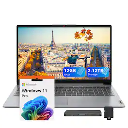 Lenovo - IdeaPad 1 15.6" HD Laptop,Intel N4500,12GB RAM,1TB SSD+128GB eMMC+1TB Dock Set,Num Pad, Webcam,Win 11 Pro,Grey - Gray