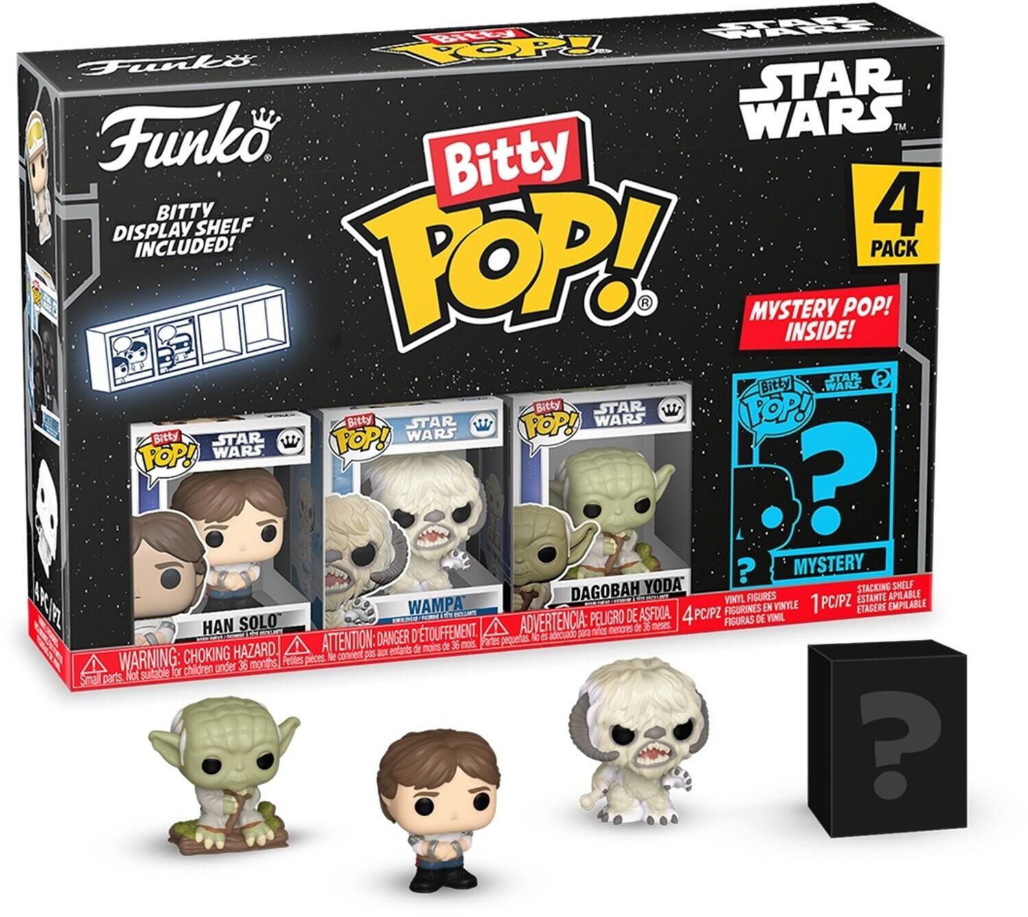 Funko Bitsy Pop! Star Wars TM Bitty Display Shelf 4 Pack Included! Mystery Inside! Star Wars Bitty Star Wars Pop! Star Wars Bitty Star Wars Pop! Pop! ? Bitty Star Wars Bitty Star Wars ? Mystery Yoda Stacking Shelf Aki Dagobah Vinyl Figures Estante Empilable Wampa Figurines En Vinyl 1 PC/PZ Etagere Empilable 1Z Peligro De Asfdoa 4 PC/PZ De Vinil Han Solo Advertencia: Iat neses Figuras D'Touffement. the neroms de Danger E B adrcuado par Attention: 36 mos. Fartes pequetos Hazard. entants de mons de Choking &e convent pos an Warning: 36 months, Peotes pices for children under parts Not guitabile ?