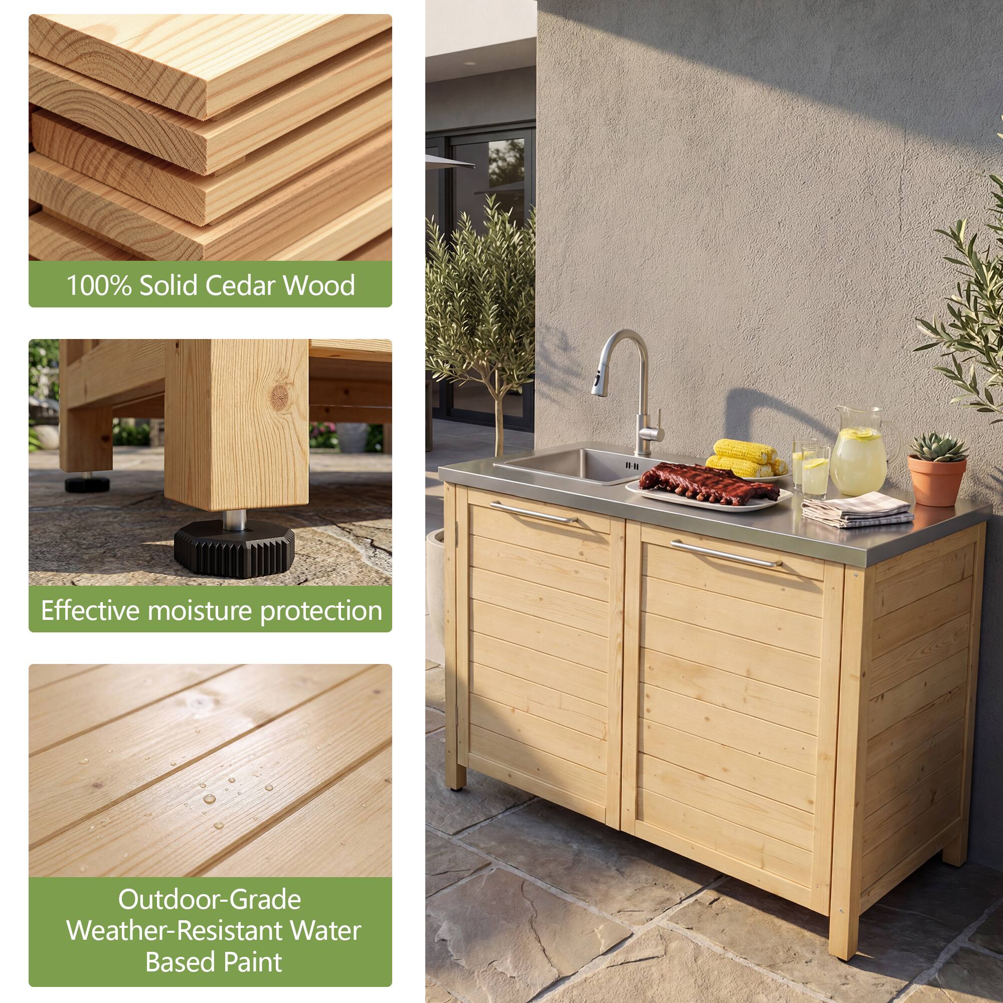 100% Solid Cedar Wood  
Effective moisture protection  
Outdoor-Grade Weather-Resistant Water Based Paint