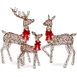Best Choice Products - 6.5ft 3-Piece Lighted Christmas Deer Set Outdoor Yard Decoration w/ 385 LED Lights, Stakes - Rattan