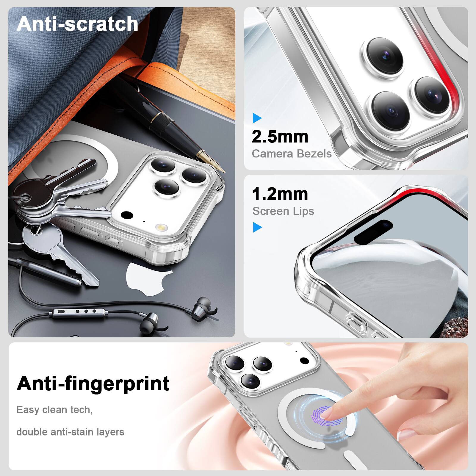 Anti-scratch

2.5mm Camera Bezels

1.2mm Screen Lips

Anti-fingerprint
Easy clean tech, double anti-stain layers