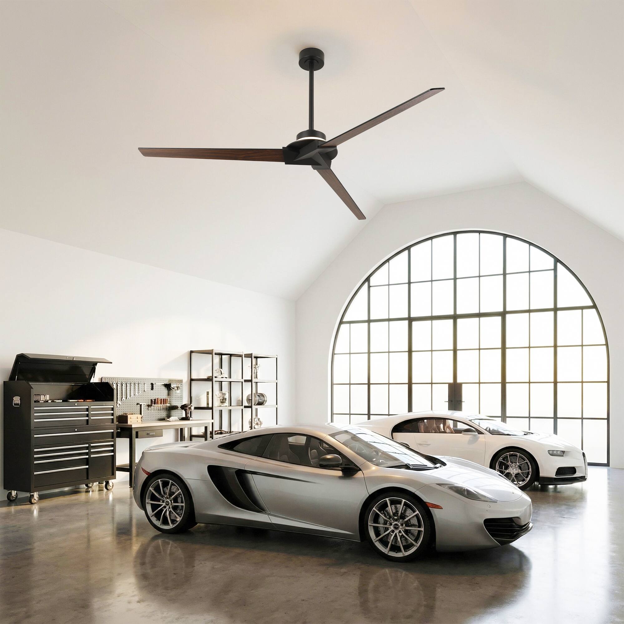 Left. Vaczon - 70" Modern LED Large Propeller Ceiling Fan with Light and Remote Control - Black.