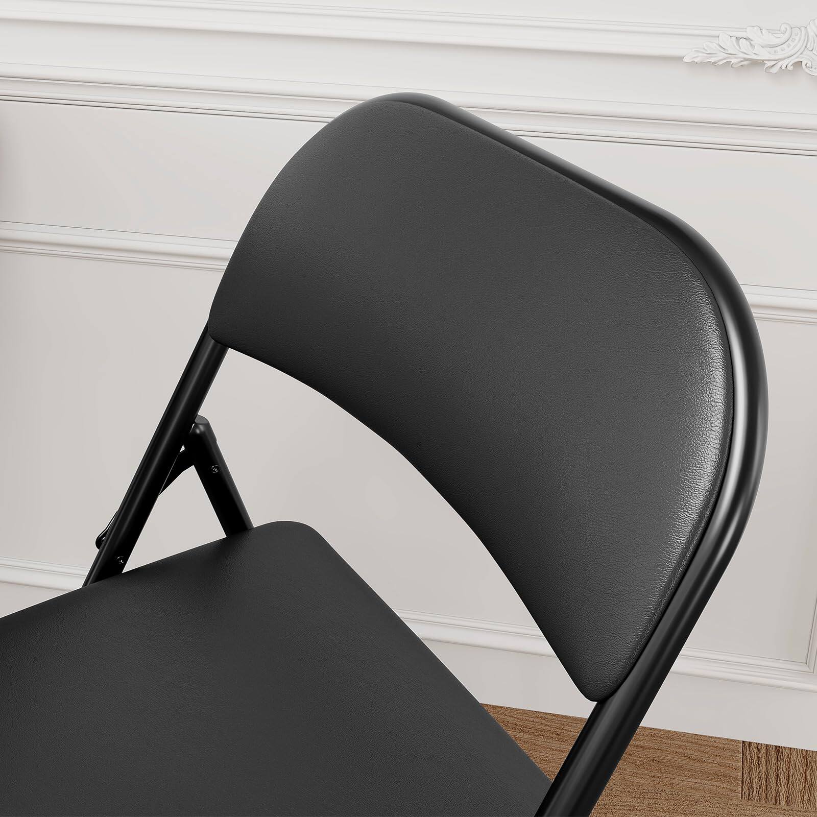 Left. Homhougo - 2 Pack Folding Chairs with Padded Cushions, Padded Foldable Chair - Black.