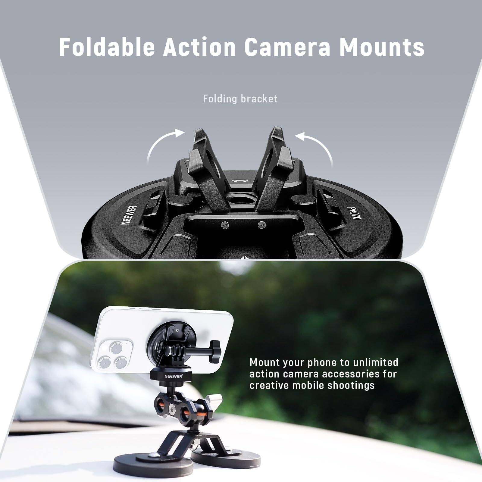 Foldable Action Camera Mounts  
Folding bracket  

Mount your phone to unlimited action camera accessories for creative mobile shootings