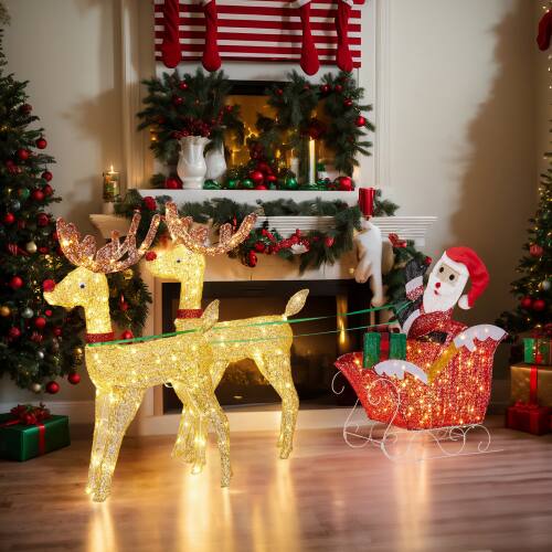 Alt View 10. Winado - 6FT Christmas Reindeer Pulling Santa's Sleigh with LED Lights for Xmas Indoor Outdoor Lawn Party Holiday Decorations - Multicolor.