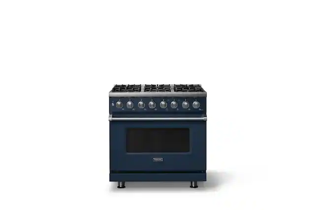 Front. Viking - 36 in. Wide 6 Burner Pro 5 Series 5.6 Cu. Ft. Freestanding Sealed Dual Fuel Convection Range - Slate Blue - Slate Blue.