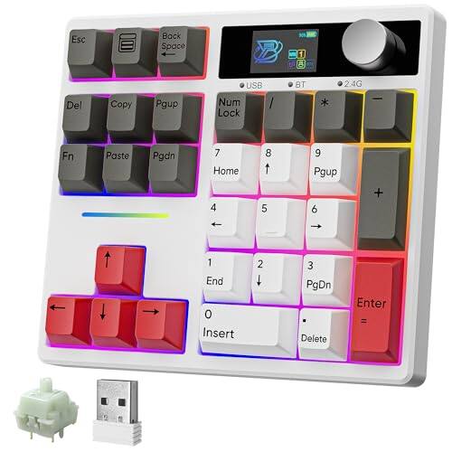 Stamp n Camp - Td31pro Mechanical Number Pad Bluetooth5.0//type-c Wireless Numeric Keypad Rgb Hotswap Numpad With Screen&knob Pbt - White-Grey