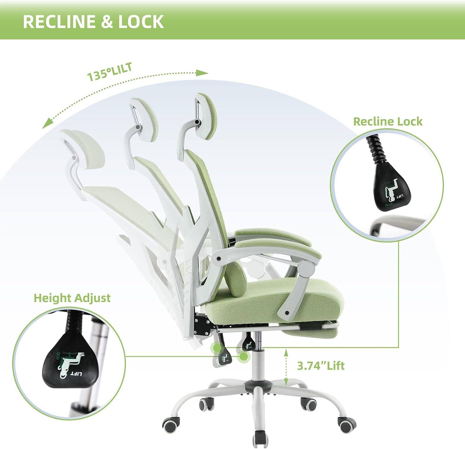 RECLINE & LOCK

135° LILT

Recline Lock

Height Adjust

3.74" Lift