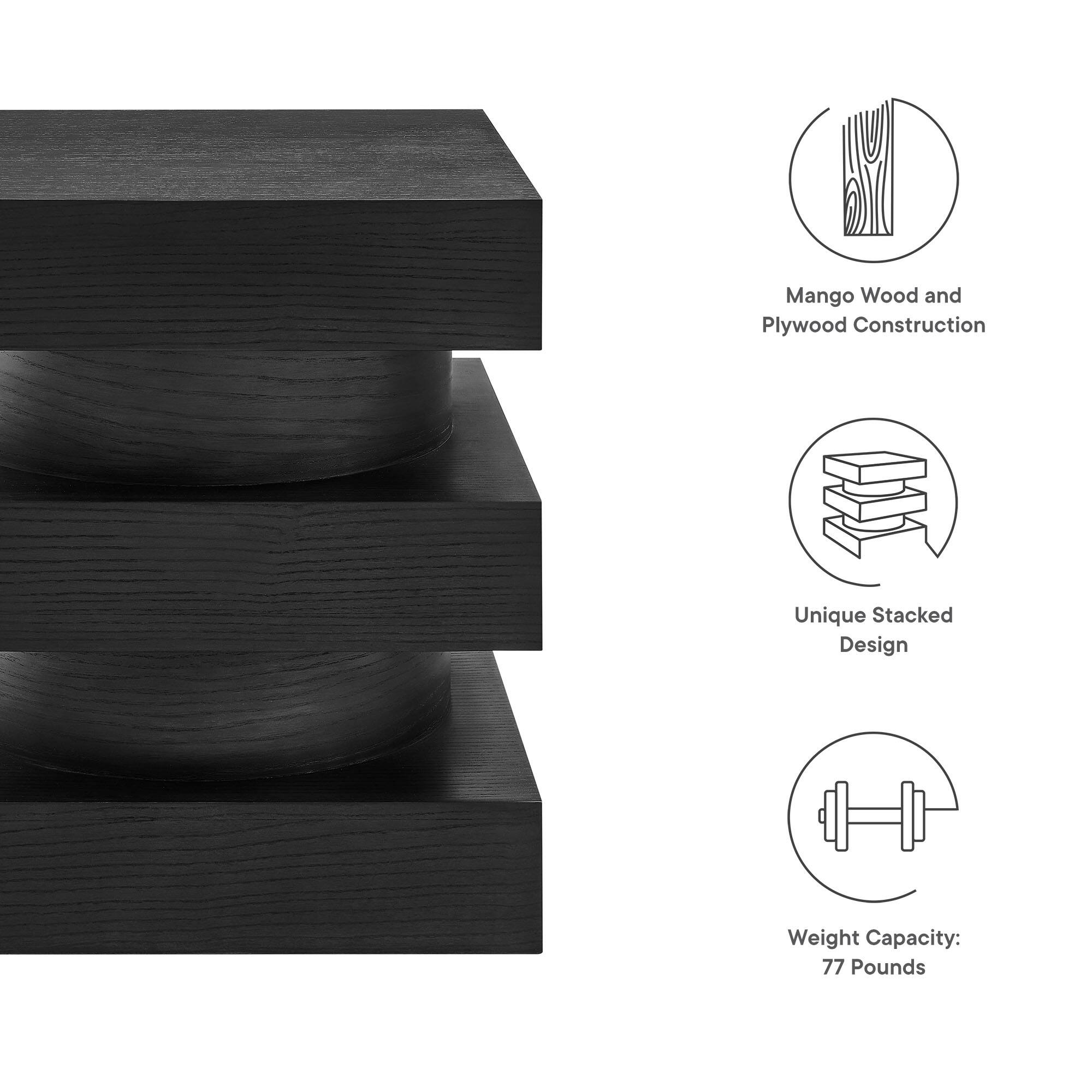 Mango Wood and Plywood Construction  
Unique Stacked Design  
Weight Capacity: 77 Pounds