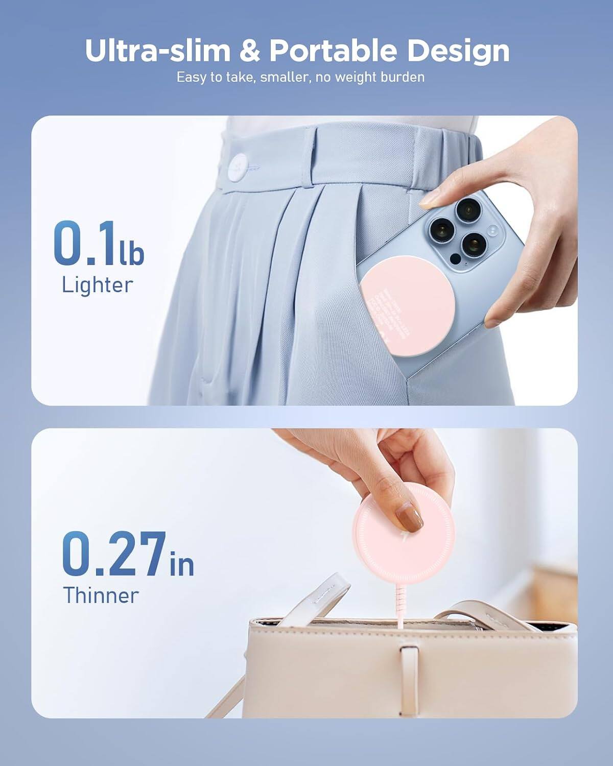 Ultra-slim & Portable Design  
Easy to take, smaller, no weight burden  

0.1lb Lighter  

0.27 in Thinner