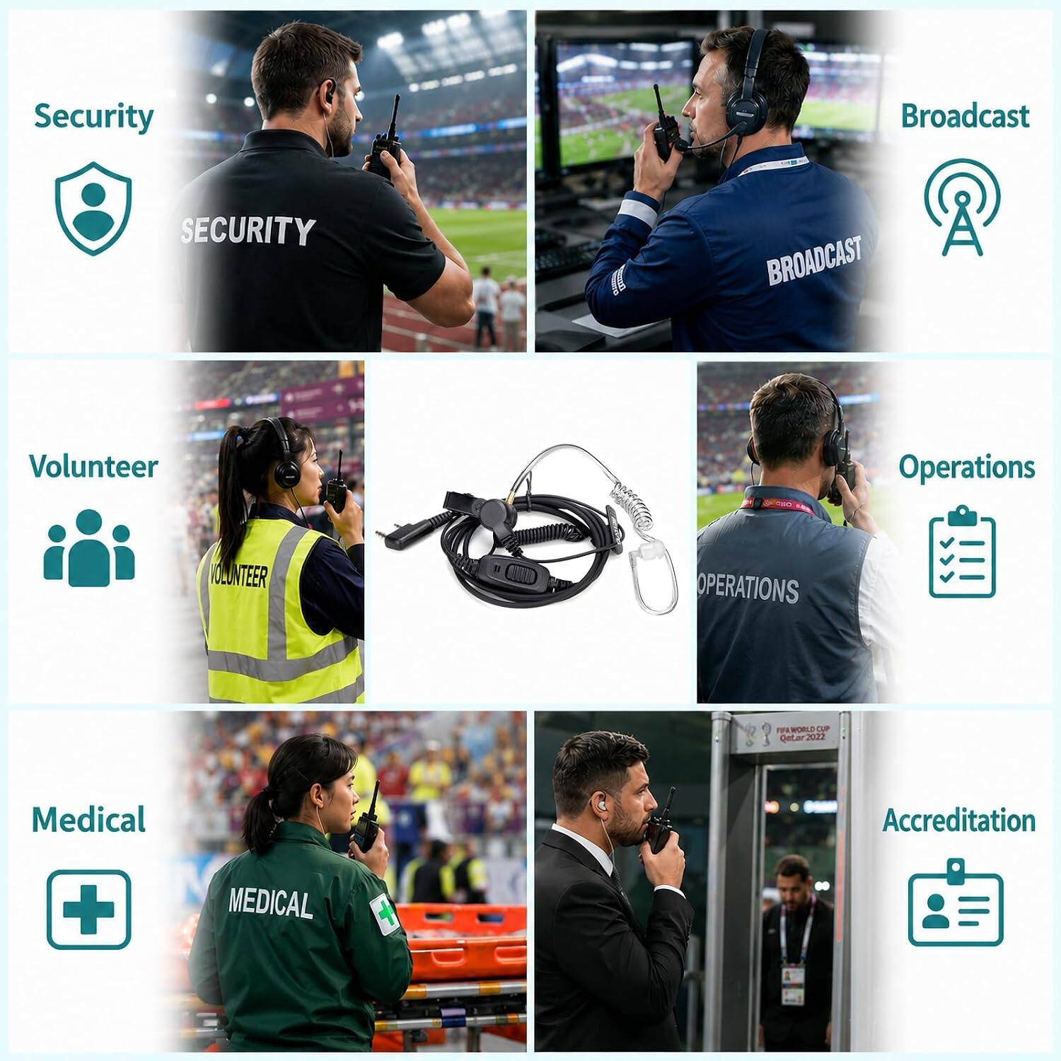 Security  
SECURITY  

Broadcast  
BROADCAST  

Volunteer  
VOLUNTEER  

Operations  
OPERATIONS  

Medical  
MEDICAL  

Accreditation