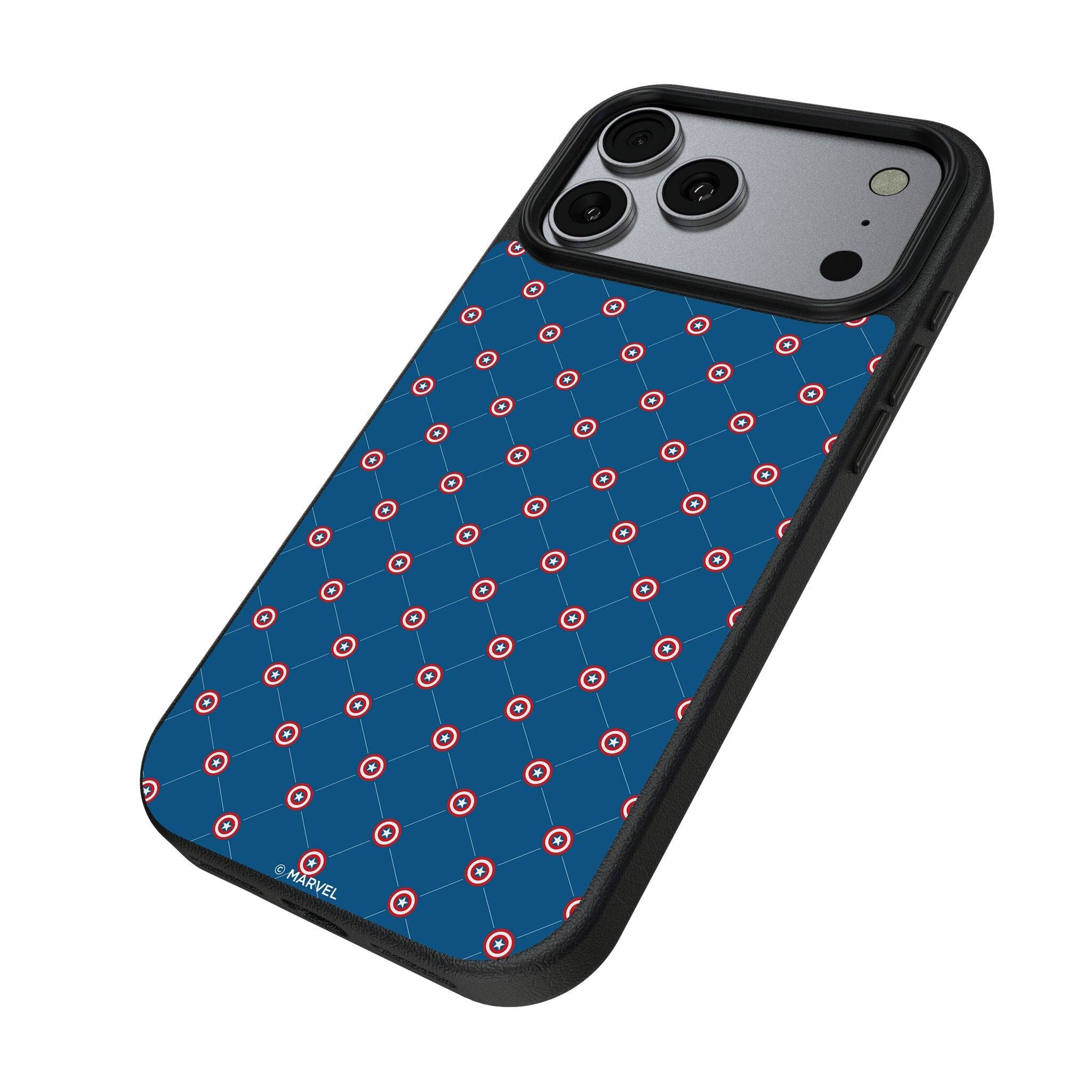 Angle. Keyscaper - Marvel Pattern MagSafe Compatible Phone Case - Apple iPhone 17 Pro Max - Captain America.