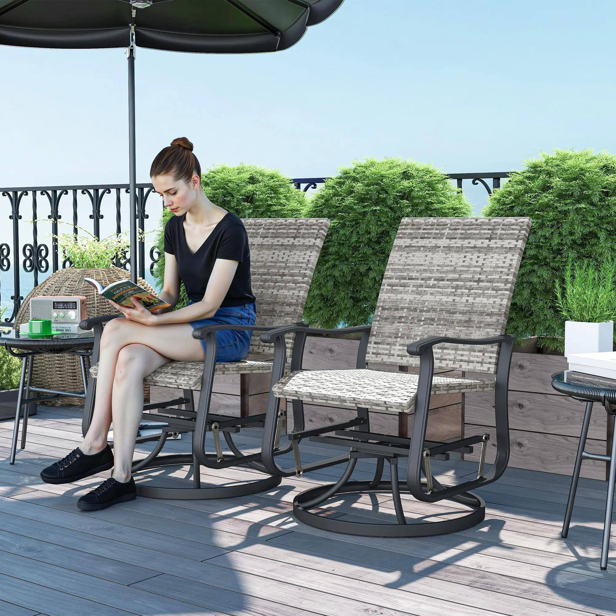 Alt View 8. Resenkos - Resenkos Wicker Rattan Swivel Glider Chairs, Outdoor High-Back Armrests Set, Comfortable Patio Seating, Yellow - Yellow.