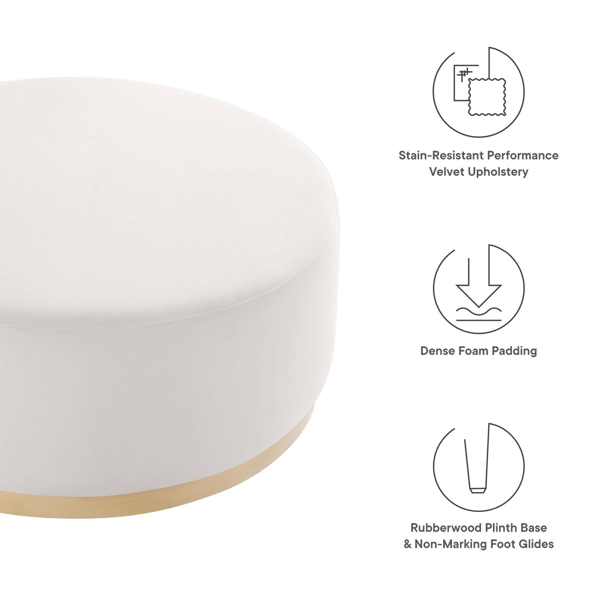 - Stain-Resistant Performance Velvet Upholstery
- Dense Foam Padding
- Rubberwood Plinth Base & Non-Marking Foot Glides