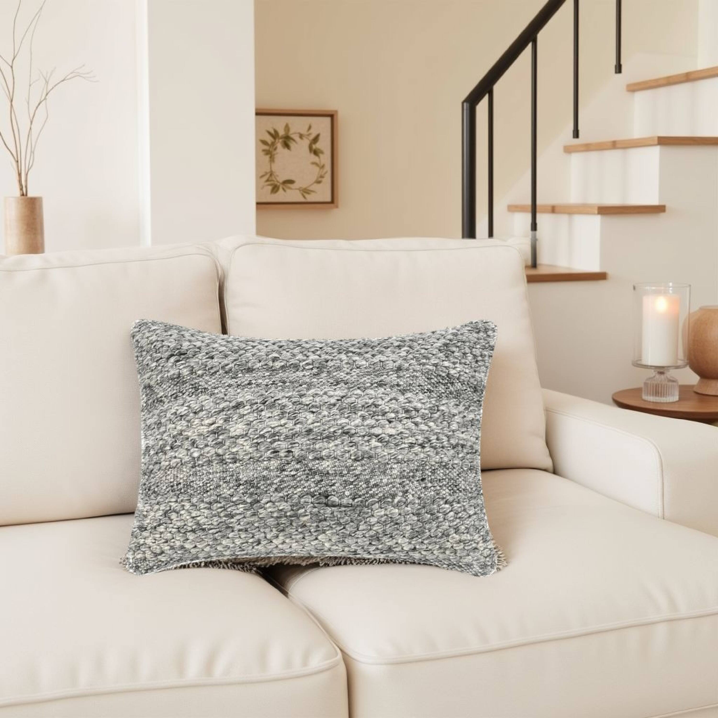 Alt View 2. Manhattan Lane - Dolu Lumbar Throw Pillow, Hand Woven Texture, 14x20 Inch - Gray.