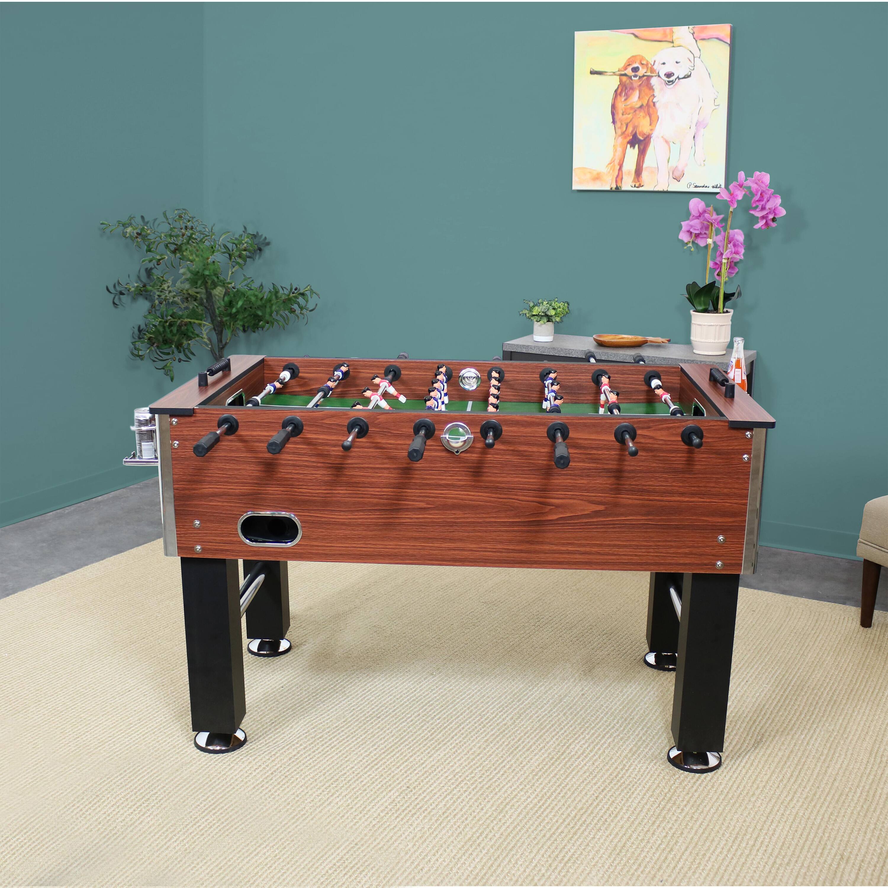 Alt View 3. Sunnydaze - 55 in Faux Wood Foosball Game Table with Folding Drink Holders - Brown.