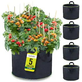 Garnen - 5 Packs 20 Gallon Nonwoven Fabric Grow Bags with Handles, Thicken Garden Grow Bags for Outdoor and Indoor Planters - Black