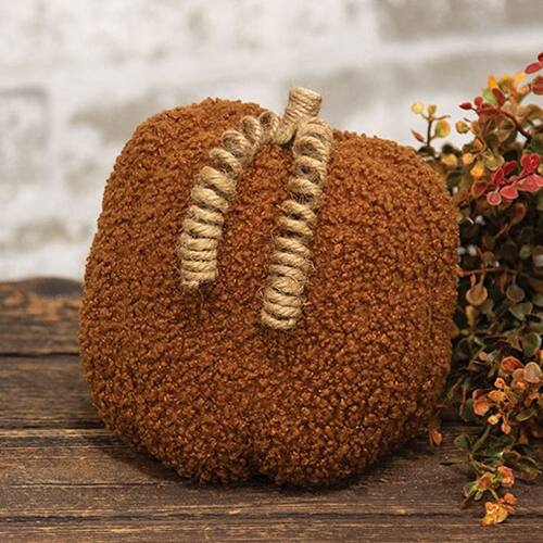 Angle. BreeBe - *Burnt Orange Plush Pumpkin w/Jute Vines 5.5"H - Orange.