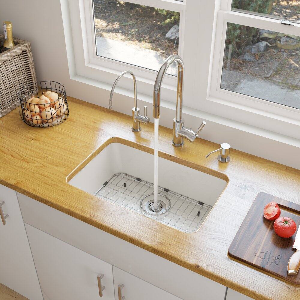 Alt View 6. Alfi - ALFI brand 24 inch White Single Bowl Fireclay Undermount Kitchen Sink - White.