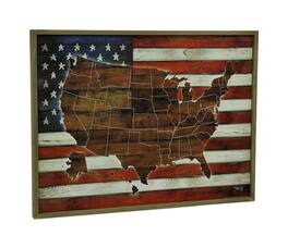 Zeckos - American Blend Superimposed US Map and Flag Wooden Wall Hanging - Multicolored