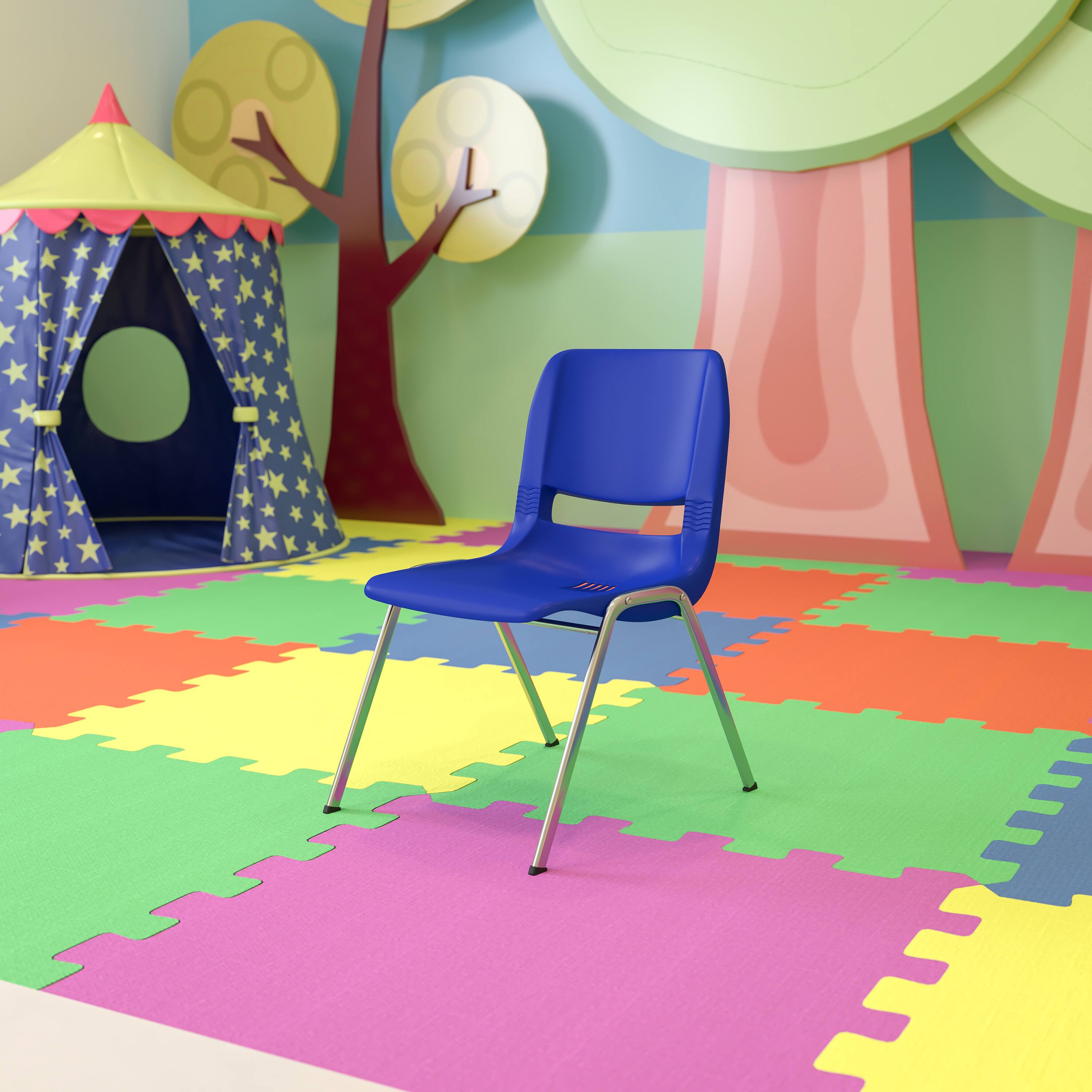 Alt View 1. Emma + Oliver - Ergonomic Kid's Shell Stack Chair - 14" Seat Daycare Home School - Navy Plastic/Chrome Frame.