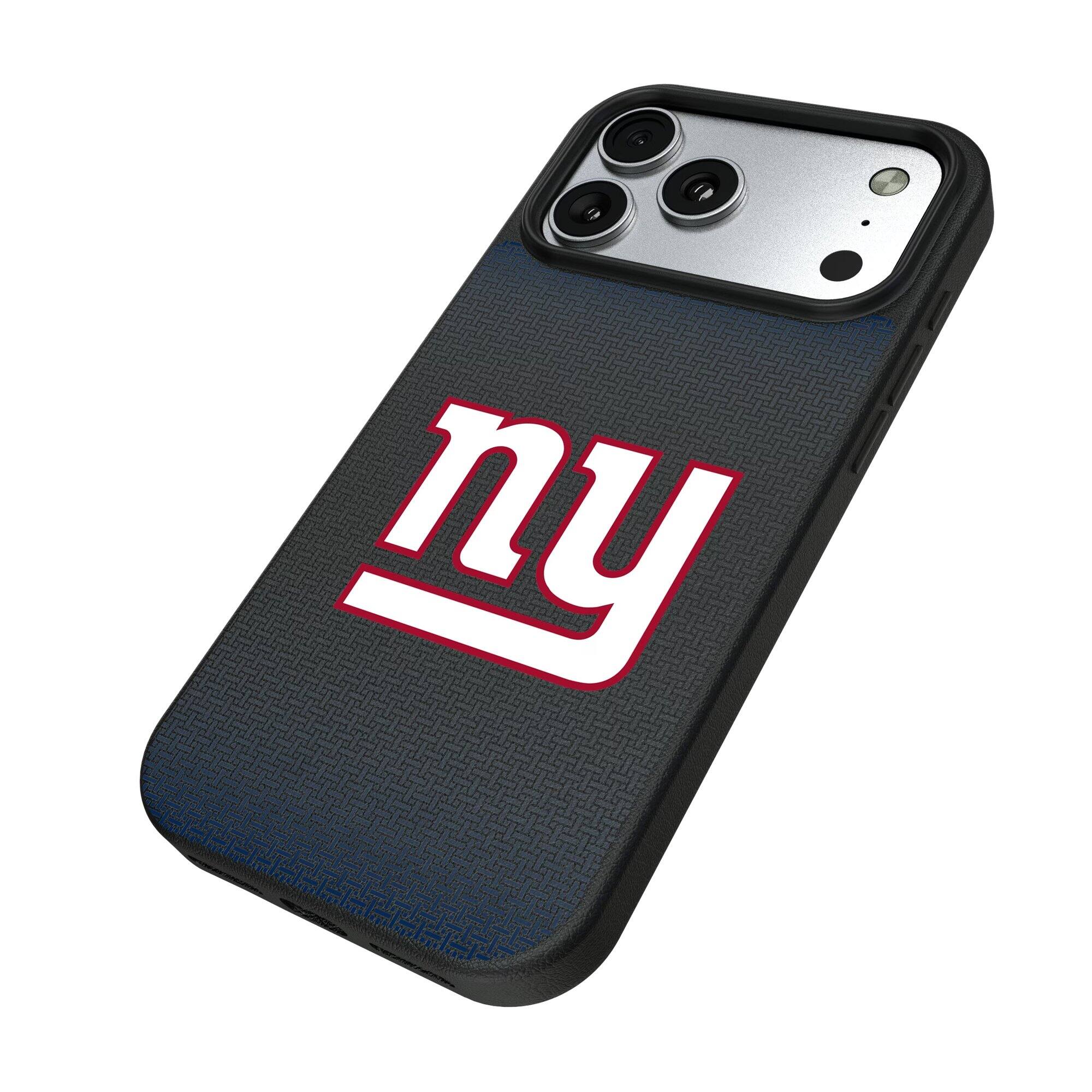 Alt View 1. Keyscaper - New York Giants Linen Logo iPhone Magnetic Bump Case - 15 Pro Max - Black.