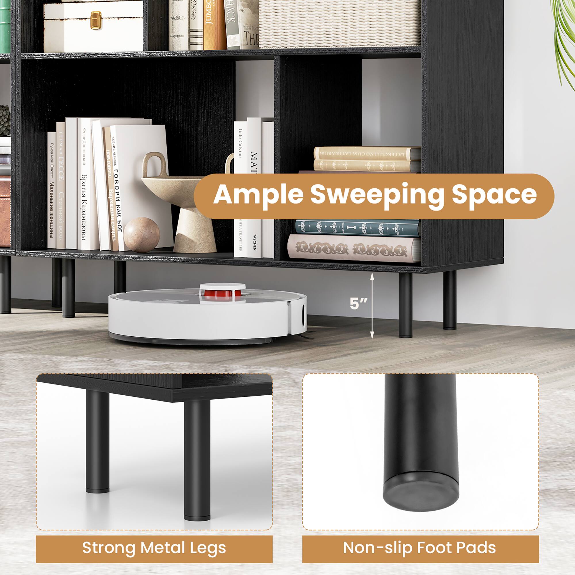 Ample Sweeping Space, 5" Strong Metal Legs, Non-slip Foot Pads