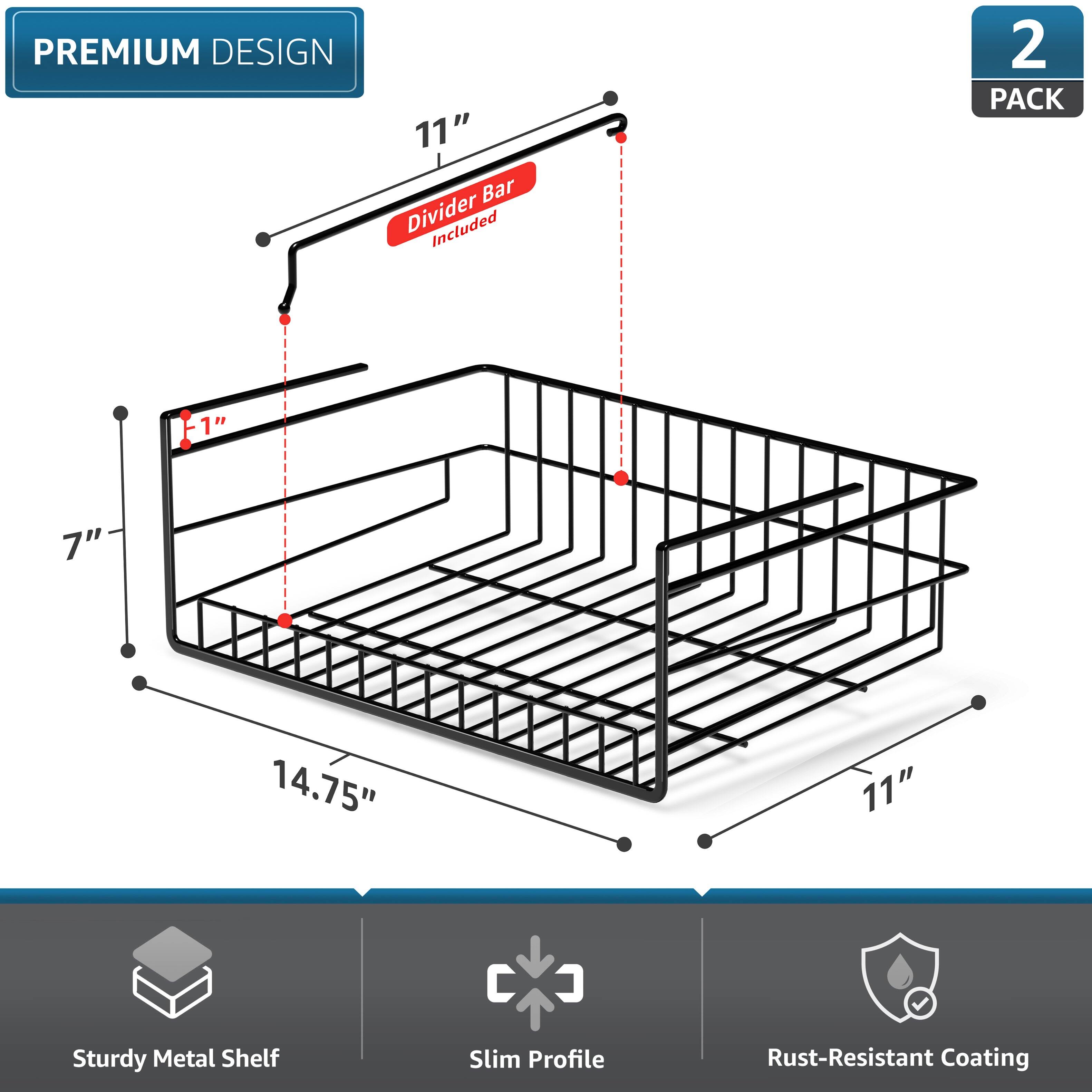 PREMIUM DESIGN  
11" Bar Divider Included  
2 PACK  
F1" 1 7" 14.75" 11"  
C Sturdy Metal Shelf Slim Profile Rust-Resistant Coating