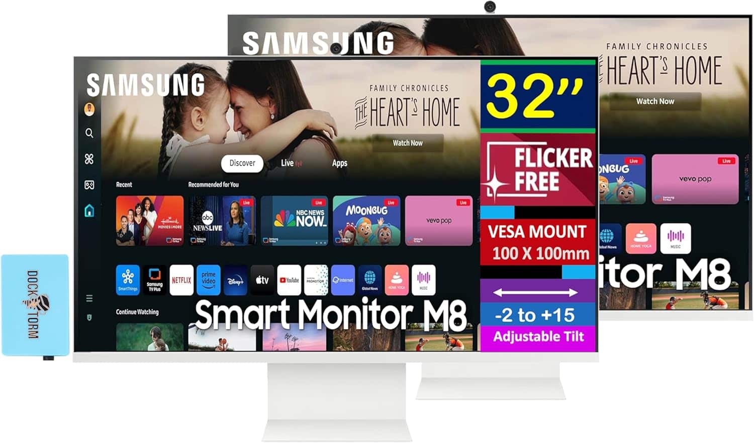 Samsung - M8 (M80D) 32" 4K UHD Smart Monitor with HDR10, Flicker Free, VESA Mount & DKZ Hub, (LS32DM801UNXZA) 2 Pack - White