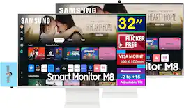 Samsung - 32" 4K UHD VA Smart Monitor with HDR10, 4ms Response Time, Flicker Free, VESA Mount, HDMI & DKZ Hub, 2Pack - White