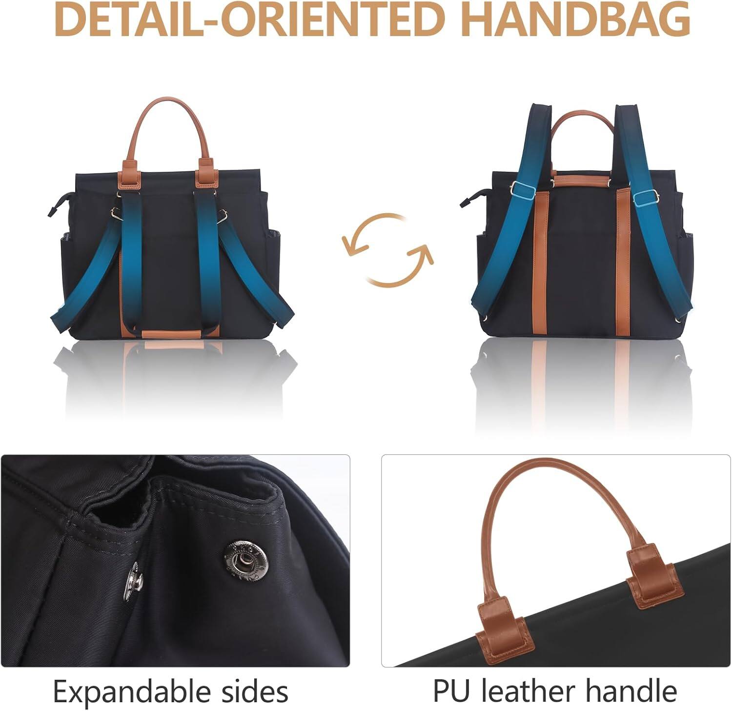 DETAIL-ORIENTED HANDBAG

Expandable sides

PU leather handle