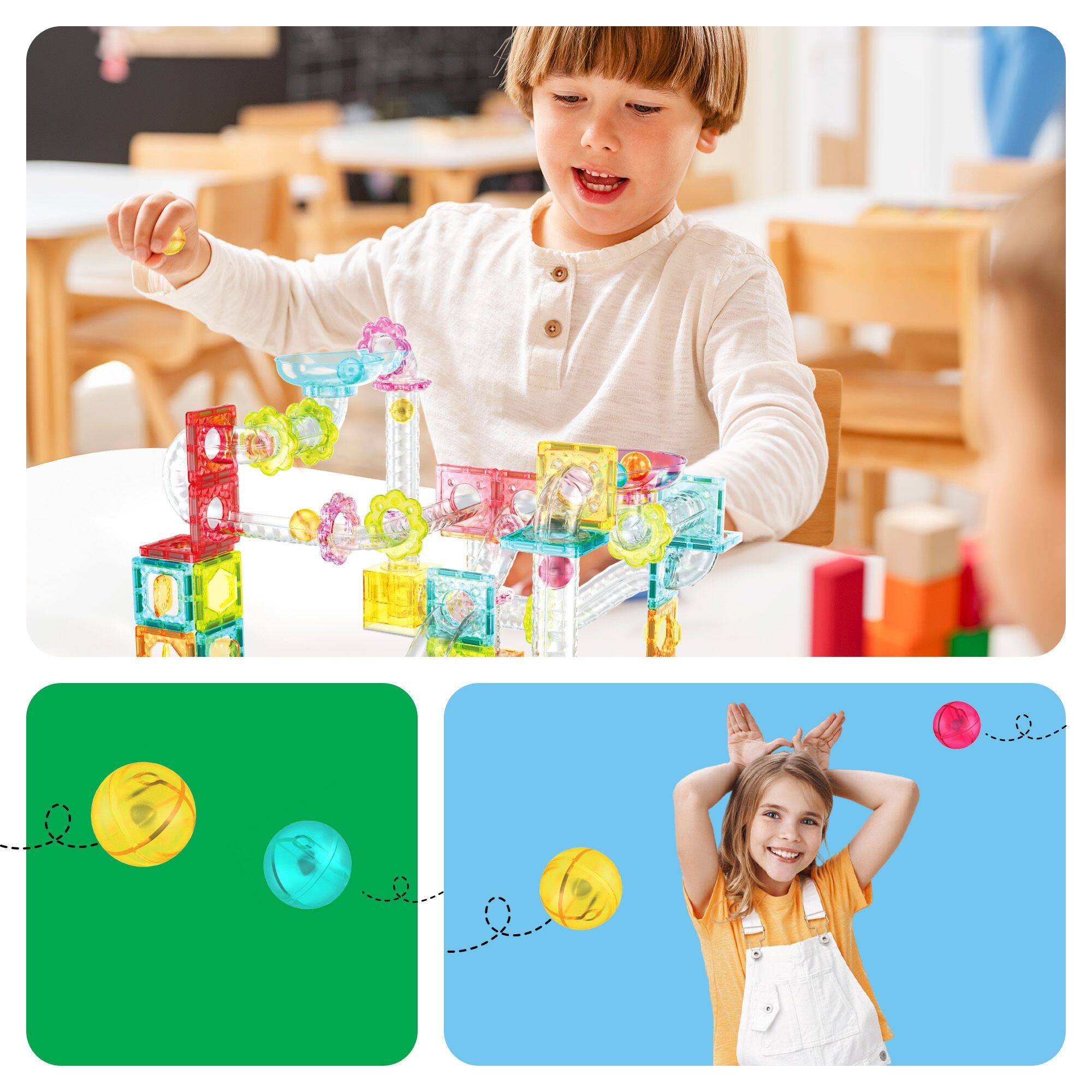 Alt View 5. PicassoTiles - PICASSO-TILES Marble Run Magnetic Tiles for Kids, 100PCS, Mini Magnet Tiles Race Track Building Blocks STEM Toy - Multicolor.