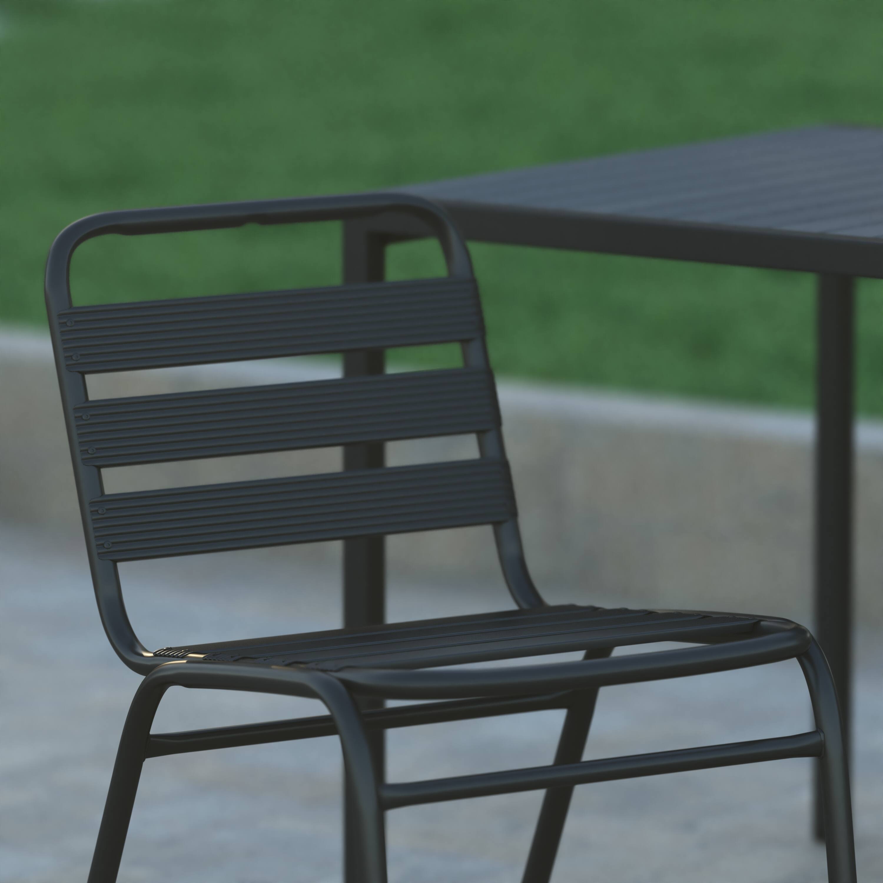 Alt View 4. Emma + Oliver - Metal Commercial Indoor-Outdoor Armless Restaurant Stack Chair with Triple Slat Back - Black.