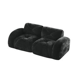 Boyel Living - 2 Seater Tufted Boneless Sofa Soft Velvet No Assembly Ergonomic Design Black - Black