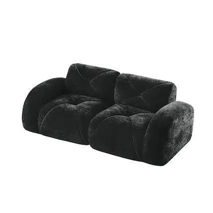 Front. Boyel Living - 2 Seater Tufted Boneless Sofa Soft Velvet No Assembly Ergonomic Design Black - Black.
