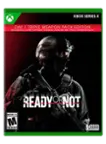 The text on the image reads: "Xbox Series X Day 1 Triple Weapon Pack Edition includes DLC code* for M32A1 Grenade Launcher, MK-V Pistol & 590M Shotgun - Police SUDLAA Regulator & Ready Not Mature 17+ ESRB Rating. No internet required."